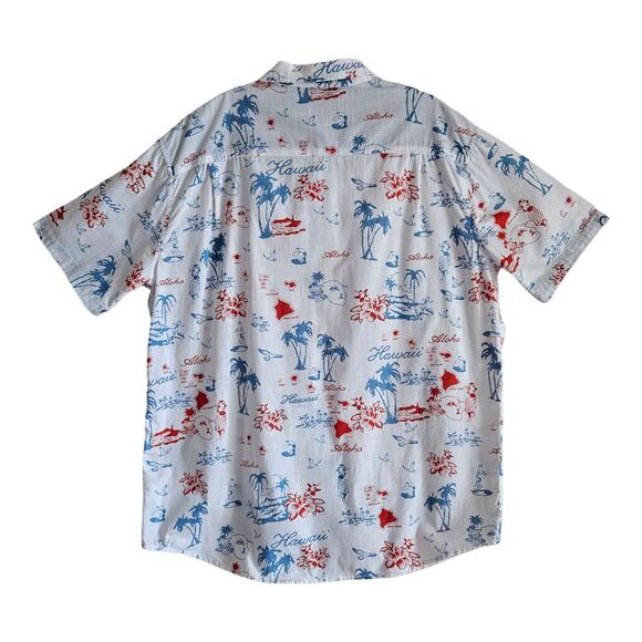 RETROFIT Men 2X XXL Shirt Button Up Hawaiian White Blue Red Short Sleeve Cotton - Picture 5 of 5
